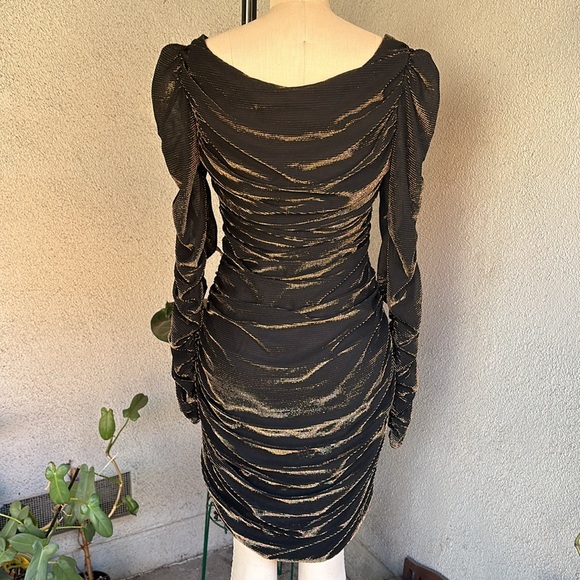 CONTEMPO CASUALS | VINTAGE 80’s Ruched Black Gold Formal Disco Dress - Picture 6 of 14